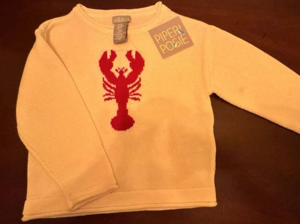 Piper & Posie Ivory Knit Crew Neck Sweater with Red Lobster Motif Size 4T